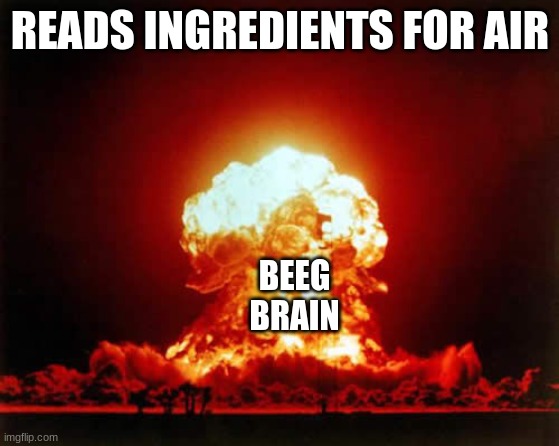 Nuclear Explosion Meme | READS INGREDIENTS FOR AIR; BEEG BRAIN | image tagged in memes,nuclear explosion | made w/ Imgflip meme maker