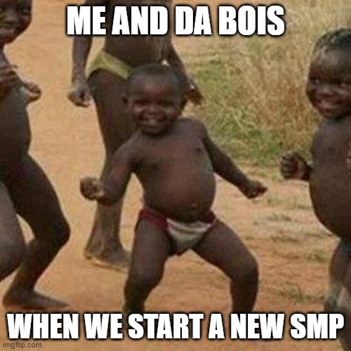 Third World Success Kid | ME AND DA BOIS; WHEN WE START A NEW SMP | image tagged in memes,third world success kid | made w/ Imgflip meme maker