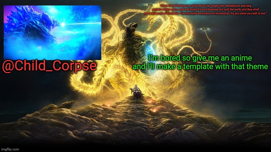 Planet of the monsters template | I’m bored so give me an anime and I’ll make a template with that theme | image tagged in planet of the monsters template | made w/ Imgflip meme maker