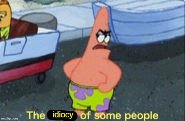 Patrick the nerve of some people | idiocy | image tagged in patrick the nerve of some people | made w/ Imgflip meme maker