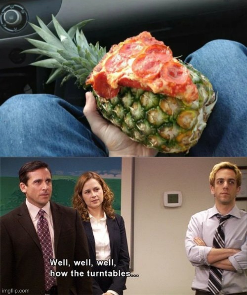 Pizza on pineapple | image tagged in how the turntables,memes,unfunny | made w/ Imgflip meme maker