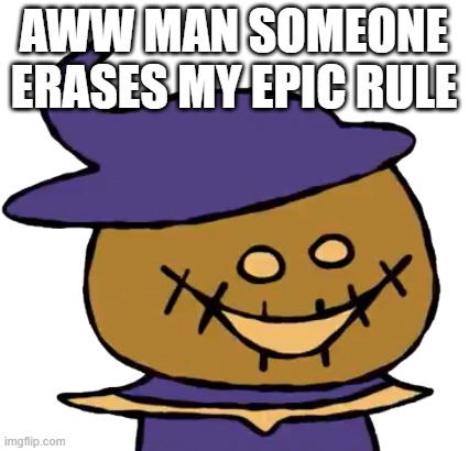RIP | AWW MAN SOMEONE ERASES MY EPIC RULE | image tagged in funny zardy | made w/ Imgflip meme maker