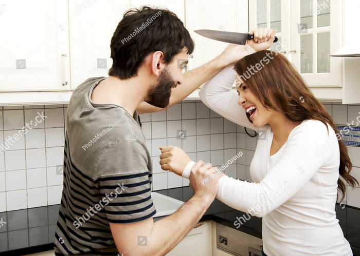 High Quality Weird stock photos 8 happy young couple knife fight Blank Meme Template