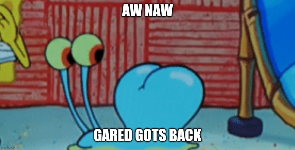 Spunch Bop 2 | AW NAW; GARED GOTS BACK | image tagged in spunch bop 2 | made w/ Imgflip meme maker