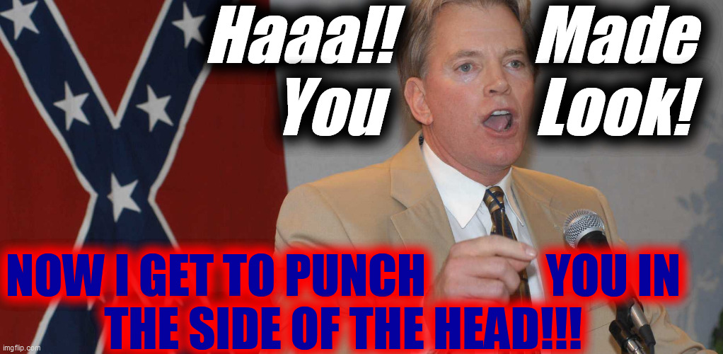 david duke | Haaa!!           Made
           You            Look! NOW I GET TO PUNCH             YOU IN
THE SIDE OF THE HEAD!!! | image tagged in david duke | made w/ Imgflip meme maker