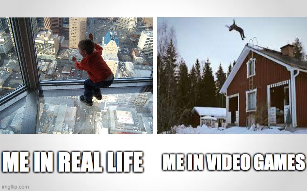 I mean its true | ME IN REAL LIFE; ME IN VIDEO GAMES | image tagged in funny | made w/ Imgflip meme maker