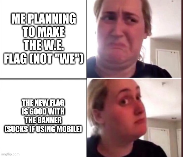 Get ya Kombuchass | ME PLANNING TO MAKE THE W.E. FLAG (NOT "WE"); THE NEW FLAG IS GOOD WITH THE BANNER
(SUCKS IF USING MOBILE) | made w/ Imgflip meme maker
