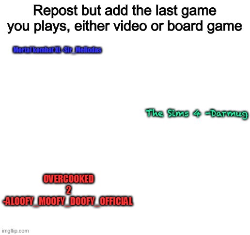 Repost but add your last played game (board or online) | OVERCOOKED 2 -ALOOFY_MOOFY_DOOFY_OFFICIAL | image tagged in repost but add your | made w/ Imgflip meme maker