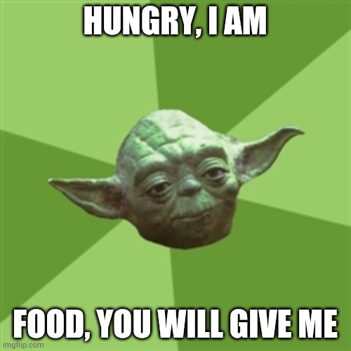 Hungry, I am | HUNGRY, I AM; FOOD, YOU WILL GIVE ME | image tagged in memes,advice yoda | made w/ Imgflip meme maker