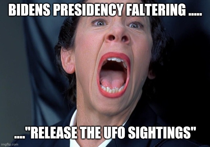 Frau Farbissina | BIDENS PRESIDENCY FALTERING ..... ...."RELEASE THE UFO SIGHTINGS" | image tagged in frau farbissina | made w/ Imgflip meme maker