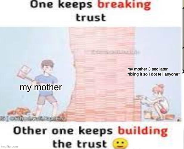 lol to true | my mother 3 sec later *fixing it so I dot tell anyone*; my mother | made w/ Imgflip meme maker