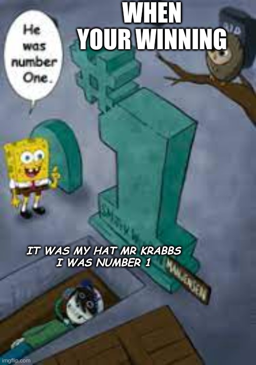 when your winning | WHEN YOUR WINNING; IT WAS MY HAT MR KRABBS
I WAS NUMBER 1 | image tagged in memes | made w/ Imgflip meme maker