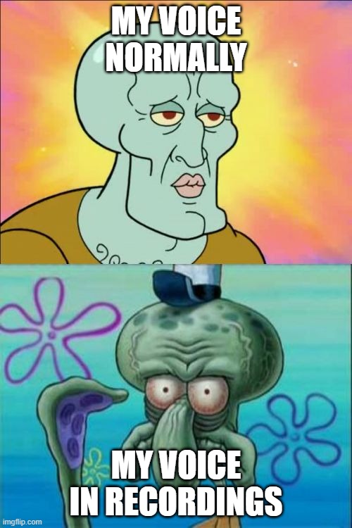 Squidward | MY VOICE NORMALLY; MY VOICE IN RECORDINGS | image tagged in memes,squidward,relatable | made w/ Imgflip meme maker