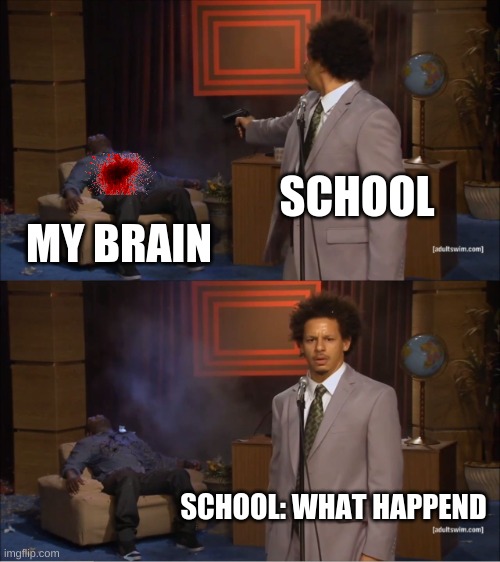 Who Killed Hannibal Meme | SCHOOL; MY BRAIN; SCHOOL: WHAT HAPPEND | image tagged in memes,who killed hannibal | made w/ Imgflip meme maker