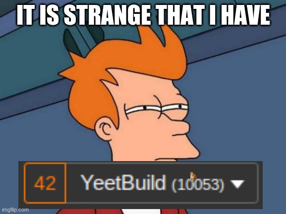 10000 | IT IS STRANGE THAT I HAVE | image tagged in memes,futurama fry | made w/ Imgflip meme maker