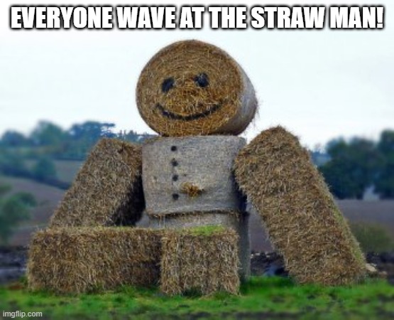 Wave at the straw man | EVERYONE WAVE AT THE STRAW MAN! | image tagged in strawman | made w/ Imgflip meme maker