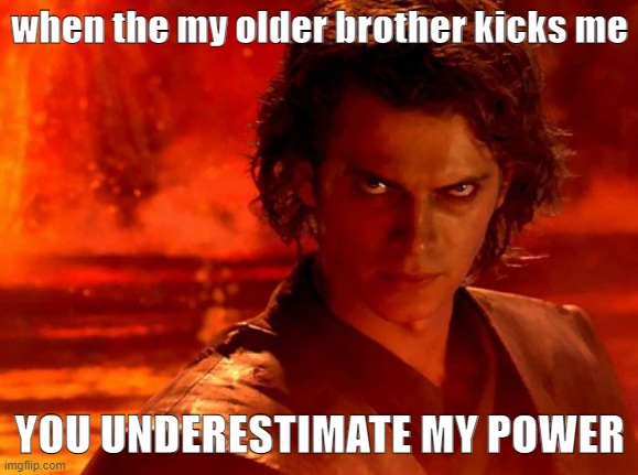 ILL DO IT AGAIN | when the my older brother kicks me; YOU UNDERESTIMATE MY POWER | image tagged in memes,you underestimate my power | made w/ Imgflip meme maker