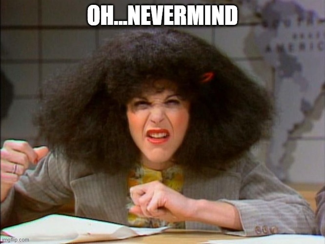 roseanne roseannadanna | OH...NEVERMIND | image tagged in roseanne roseannadanna | made w/ Imgflip meme maker