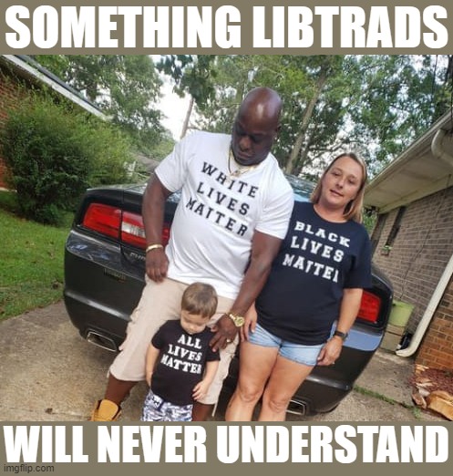 Show this photo to a libtard - watch them lose their minds!! #MAGA #BlackLivesMatter #WhiteLivesMatter #AllLivesMatter #GetRekt |  SOMETHING LIBTRADS; WILL NEVER UNDERSTAND | image tagged in all lives matter family,all lives matter,all life is precious,black lives matter,liberal logic,liberal hypocrisy | made w/ Imgflip meme maker