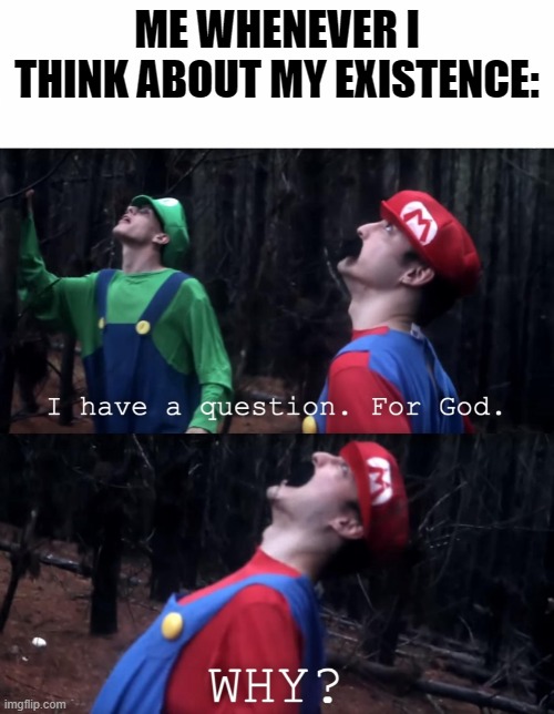Why.......... | ME WHENEVER I THINK ABOUT MY EXISTENCE: | image tagged in i have a question for god,life,kill me,depression sadness hurt pain anxiety | made w/ Imgflip meme maker