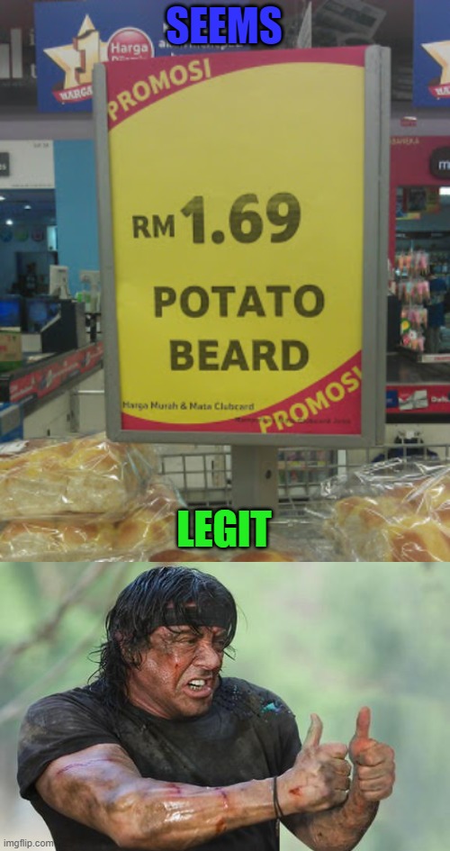Potato Beard | SEEMS; LEGIT | image tagged in thumbs up,you tried,you had one job | made w/ Imgflip meme maker