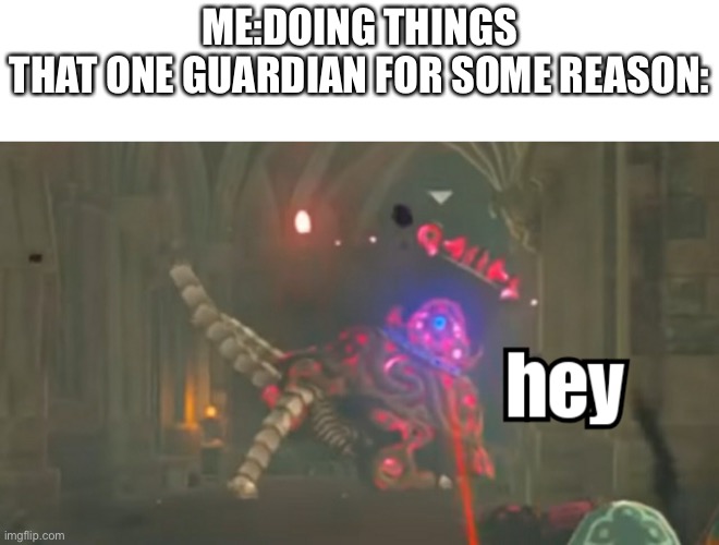 Hey | ME:DOING THINGS
THAT ONE GUARDIAN FOR SOME REASON: | image tagged in guardian hey | made w/ Imgflip meme maker