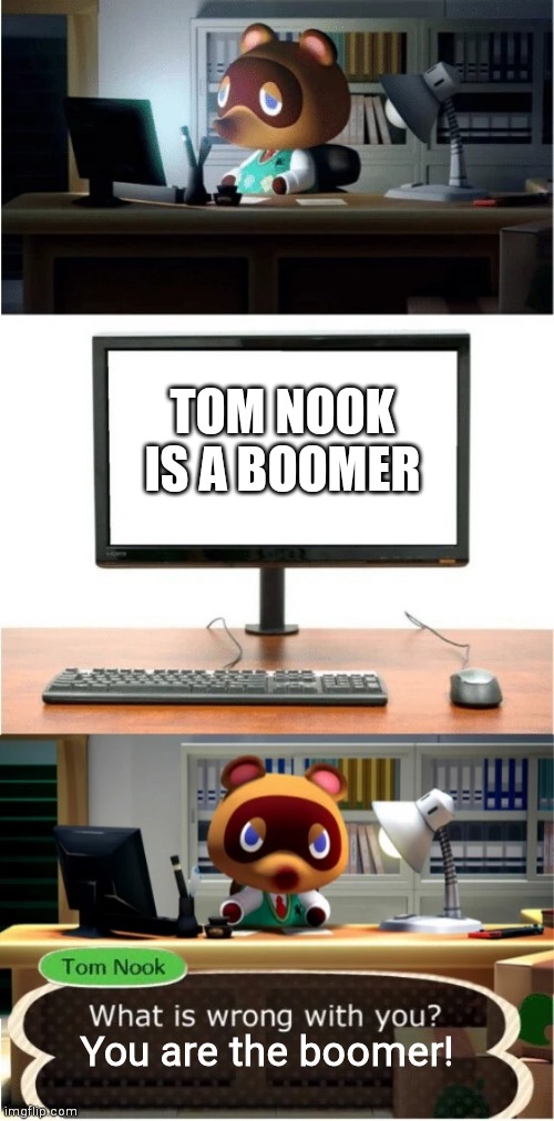 ok boomer | TOM NOOK IS A BOOMER; You are the boomer! | image tagged in tom nook what is wrong with you,ok boomer | made w/ Imgflip meme maker
