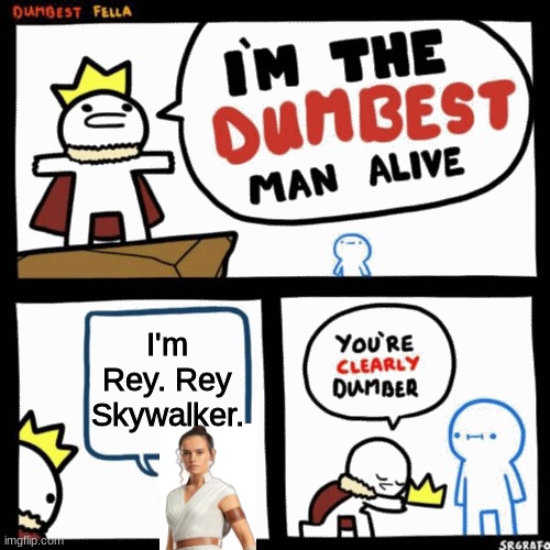 IDENTITY THEFT IS NOT A JOKE | I'm Rey. Rey Skywalker. | image tagged in i'm the dumbest man alive | made w/ Imgflip meme maker