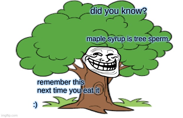 creepy |  did you know? maple syrup is tree sperm. remember this next time you eat it; :) | image tagged in so true memes | made w/ Imgflip meme maker
