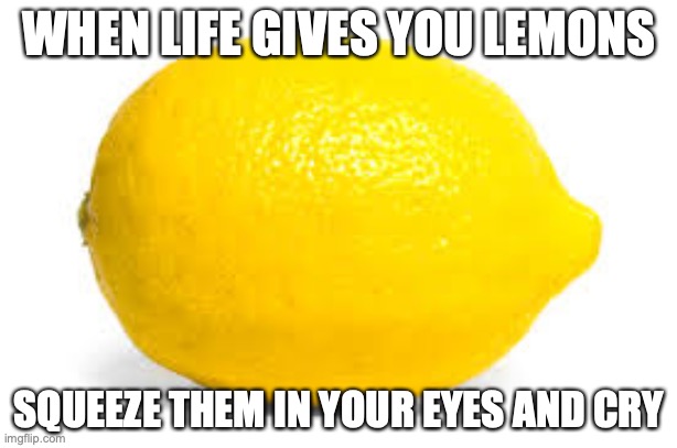 I do that when it happens, unintentionally | WHEN LIFE GIVES YOU LEMONS; SQUEEZE THEM IN YOUR EYES AND CRY | image tagged in when life gives you lemons x | made w/ Imgflip meme maker