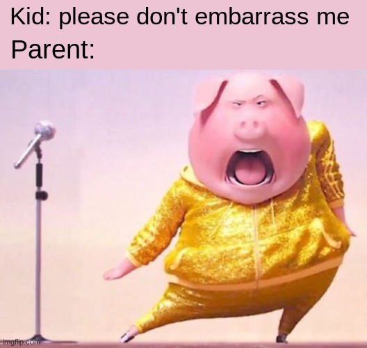No Problem, jk | Kid: please don't embarrass me; Parent: | image tagged in sing,embarrassing | made w/ Imgflip meme maker