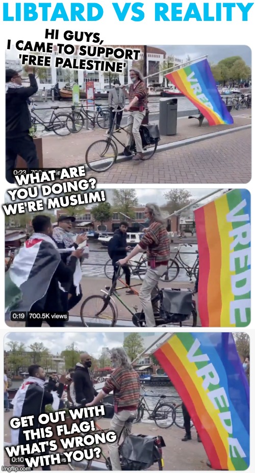 How's that diversity working out for you? | HI GUYS,
I CAME TO SUPPORT
'FREE PALESTINE'; LIBTARD VS REALITY; WHAT ARE YOU DOING?
WE'RE MUSLIM! GET OUT WITH
THIS FLAG!
WHAT'S WRONG
WITH YOU? | image tagged in palestine,israel,liberal logic,lgbtq,diversity,lmfao | made w/ Imgflip meme maker