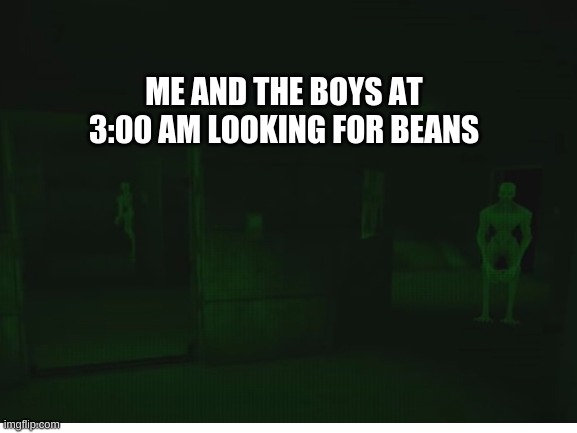 BEEEEAAAANNSSSSSS | ME AND THE BOYS AT 3:00 AM LOOKING FOR BEANS | image tagged in me and the boys at 3 am,looking for beans | made w/ Imgflip meme maker