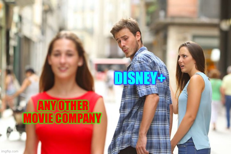 Distracted Boyfriend | DISNEY+; ANY OTHER MOVIE COMPANY | image tagged in memes,distracted boyfriend | made w/ Imgflip meme maker