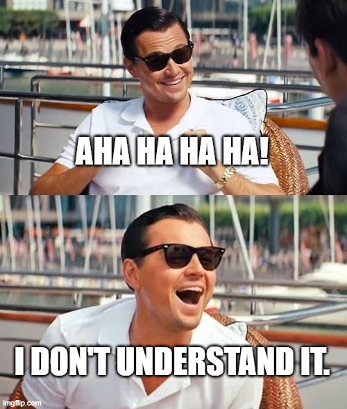 Leonardo Dicaprio Wolf Of Wall Street Meme | AHA HA HA HA! I DON'T UNDERSTAND IT. | image tagged in memes,leonardo dicaprio wolf of wall street | made w/ Imgflip meme maker