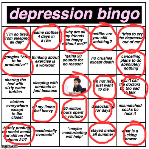 Well that was fun | image tagged in depression bingo | made w/ Imgflip meme maker