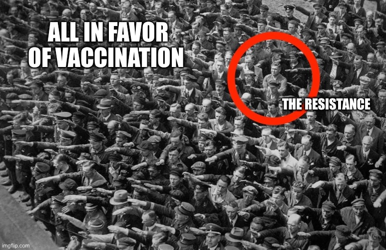 Resistance | ALL IN FAVOR OF VACCINATION; THE RESISTANCE | image tagged in covid-19,vaccination,noncompliance,theresistance | made w/ Imgflip meme maker