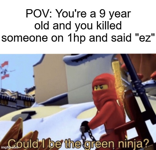 Could I Be The Green Ninja? | POV: You're a 9 year old and you killed someone on 1hp and said "ez" | image tagged in could i be the green ninja | made w/ Imgflip meme maker
