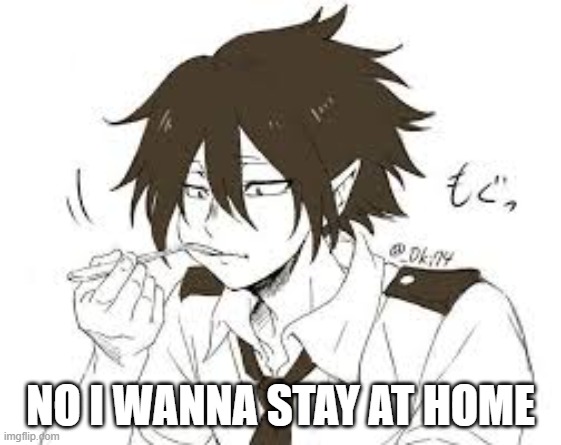Soup Eating Tamaki | NO I WANNA STAY AT HOME | image tagged in soup eating tamaki | made w/ Imgflip meme maker