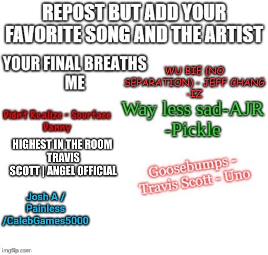 it's also the opening to my favorite anime lmao | WU BIE (NO SEPARATION) - JEFF CHANG
-IZ | image tagged in repost | made w/ Imgflip meme maker
