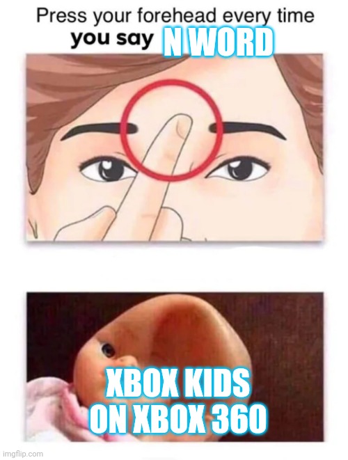 Forehead | N WORD; XBOX KIDS ON XBOX 360 | image tagged in forehead | made w/ Imgflip meme maker