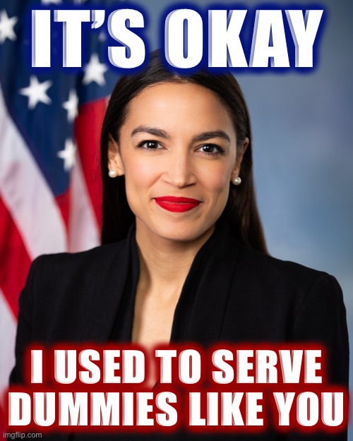 oof x1000 | IT’S OKAY I USED TO SERVE DUMMIES LIKE YOU | image tagged in aoc congress photo | made w/ Imgflip meme maker