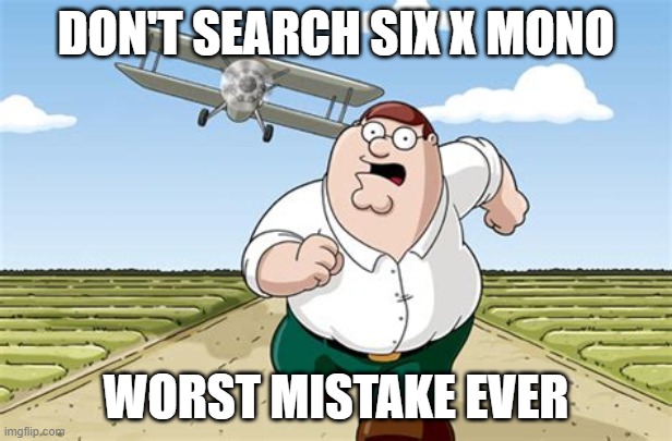 Worst mistake of my life | DON'T SEARCH SIX X MONO; WORST MISTAKE EVER | image tagged in worst mistake of my life | made w/ Imgflip meme maker