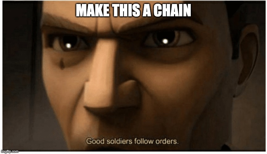 Good soldiers follow orders | MAKE THIS A CHAIN | image tagged in good soldiers follow orders | made w/ Imgflip meme maker
