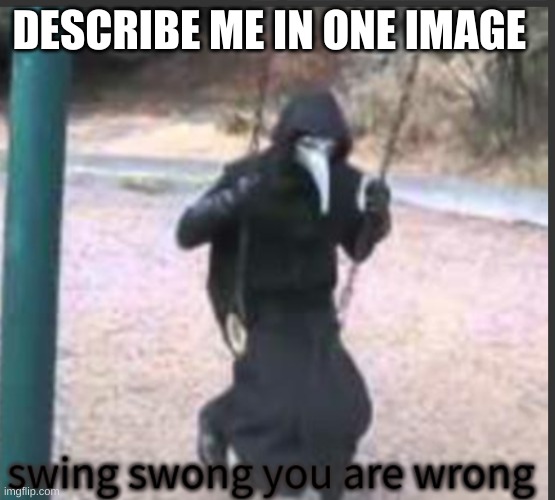 Scp 049 Swing swong you are wrong | DESCRIBE ME IN ONE IMAGE | image tagged in scp 049 swing swong you are wrong | made w/ Imgflip meme maker