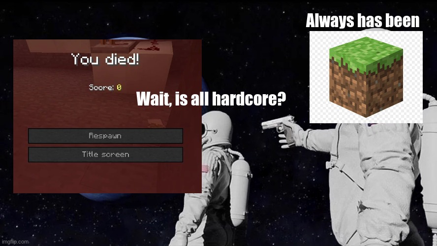Always Has Been Meme | Always has been; Wait, is all hardcore? | image tagged in memes,always has been | made w/ Imgflip meme maker