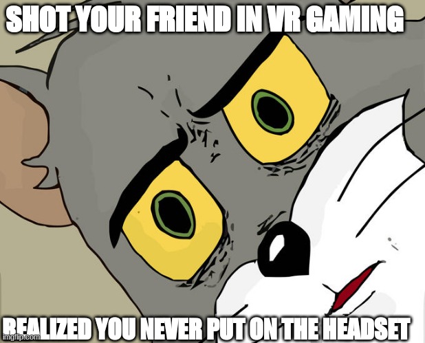 the worst thing to happen | SHOT YOUR FRIEND IN VR GAMING; REALIZED YOU NEVER PUT ON THE HEADSET | image tagged in memes,unsettled tom | made w/ Imgflip meme maker