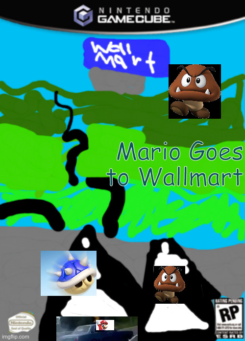 Mario goes to wallmart | Mario Goes to Wallmart | image tagged in car,mario,gamecube,fake game,box,game | made w/ Imgflip meme maker