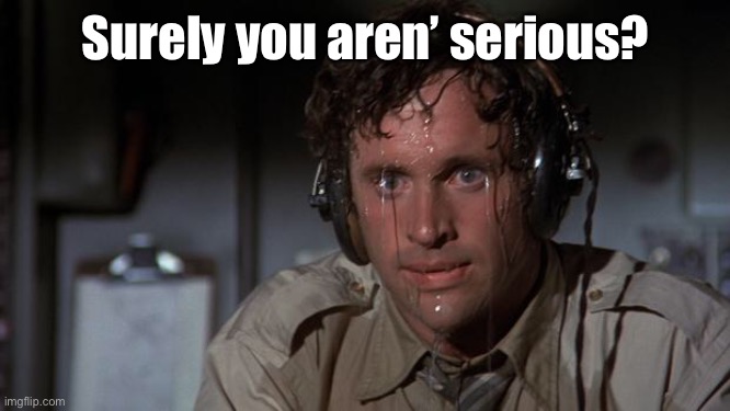 pilot sweating | Surely you aren’ serious? | image tagged in pilot sweating | made w/ Imgflip meme maker