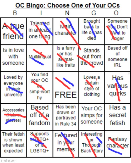 Blue= Bolt Red= Lucas | image tagged in jer-sama's oc bingo | made w/ Imgflip meme maker